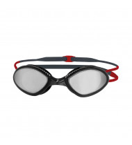 Zoggs Tiger Titanium Swim Goggles Grey/Red - Mirror Smoke Lens